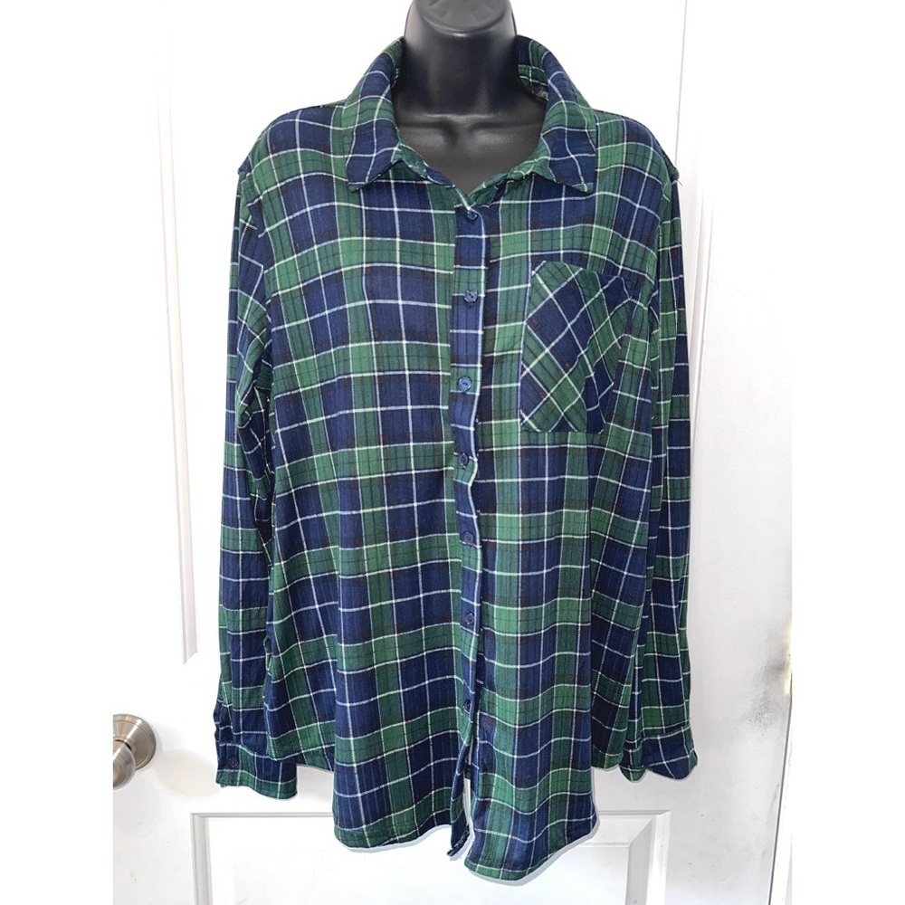 J for Justify blue & green plaid button up shirt